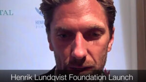 Henrik Lundqvist speaks to reporters and WLIE Sportstalkny's Mark Rosenman at the inaugural fundraiser for the recently launched Henrik Lundqvist Foundation (HLF) on Monday September 15, 2014 at RefineryRooftop. 