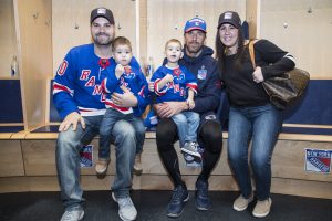 HLF co-founders Henrik & Therese reunited with the Rader Family post Saturday’s NYR game. Henrik & Therese first met with the family on Christmas morning at NewYork-Presbyterian Children’s Hospital in 2015. [Photo credit: Rebecca Taylor/MSG Photos]