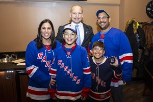 November 26: Children and their families from Cohen Children Medical Center enjoyed watching NYR win over the Senators from Henrik’s Crease on Hockey Fights Cancer night!

