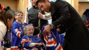 Henrik had a very special meeting with Gianna from Make A Wish Metro NY during the Garden of Dreams Night. At the game, Gianna completed the puck drop!